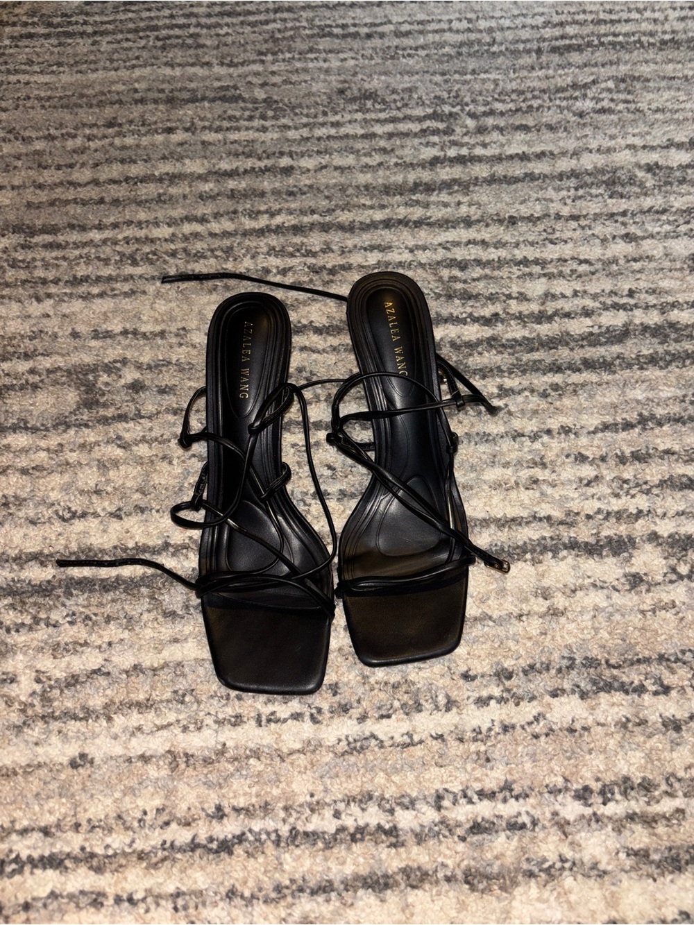 Raye Black Lace-Up Square-Toe Heels